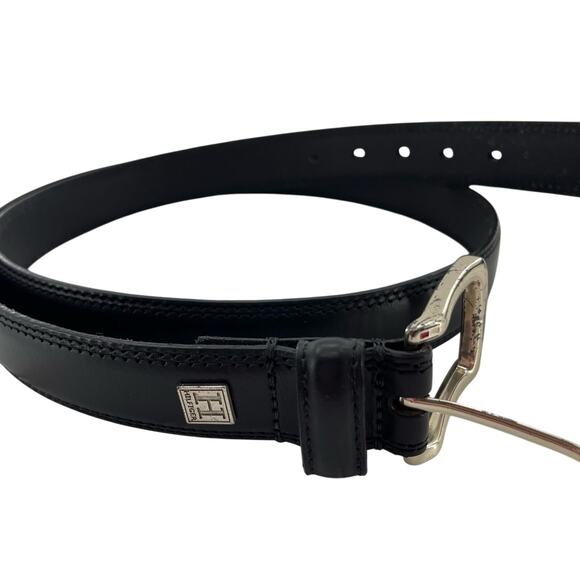 Tommy Hilfiger Other - Tommy Hilfiger Men's Black Leather Silver Tone Hardware Belt Size 44
